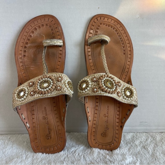 Cleo 80 Block Heel Beige Satin/Colorado Golden Shadow Strass  Diego di Lucca Elegant Beaded Sandals - Cream and Brown Size 7